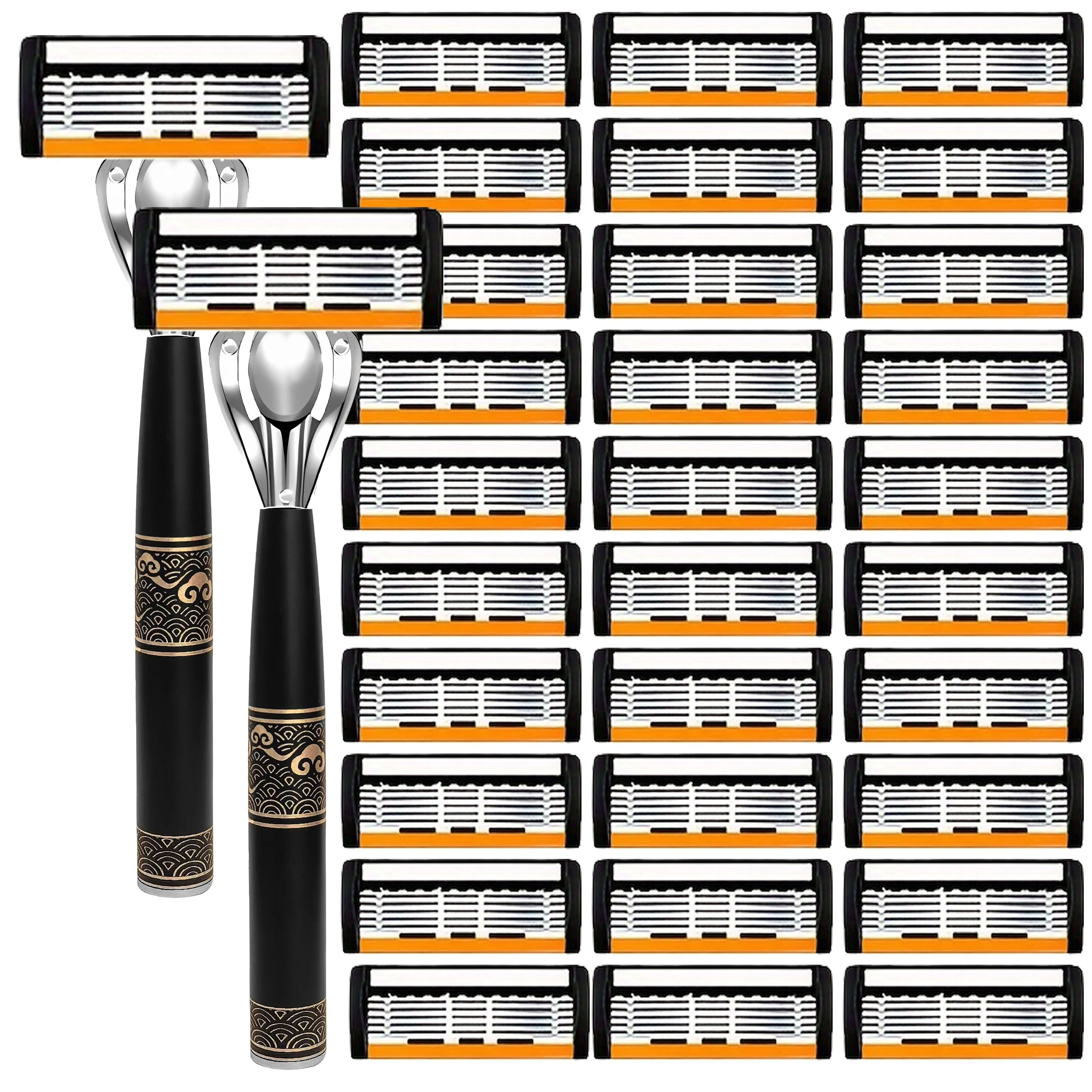

Luxury shaver with 6-layer blades, ergonomic 1/2 handle, 6/12/24/30/36 refillable multiple times, men's smooth and precise beauty kit