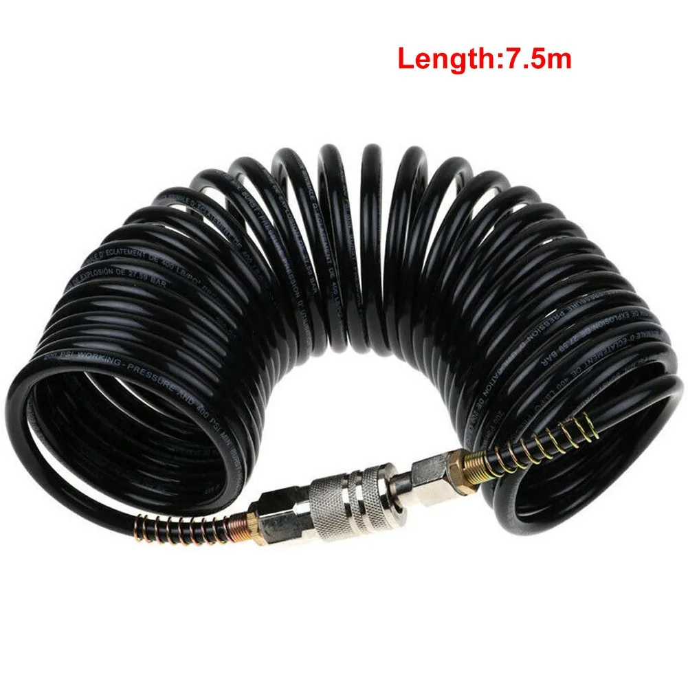 Heavy-Duty 25 FT Air Compressor Hose For Compressor With Quick-Coupler PE Pneumatic Adapter Inflating Coil Abrasion-Resistant