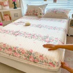 Skin-friendly Bed Sheets 100% Cotton Bed Cover Floral Style Fitted Sheet Queen Size Bed Linen couvre lit (Pillowcase Need Order)