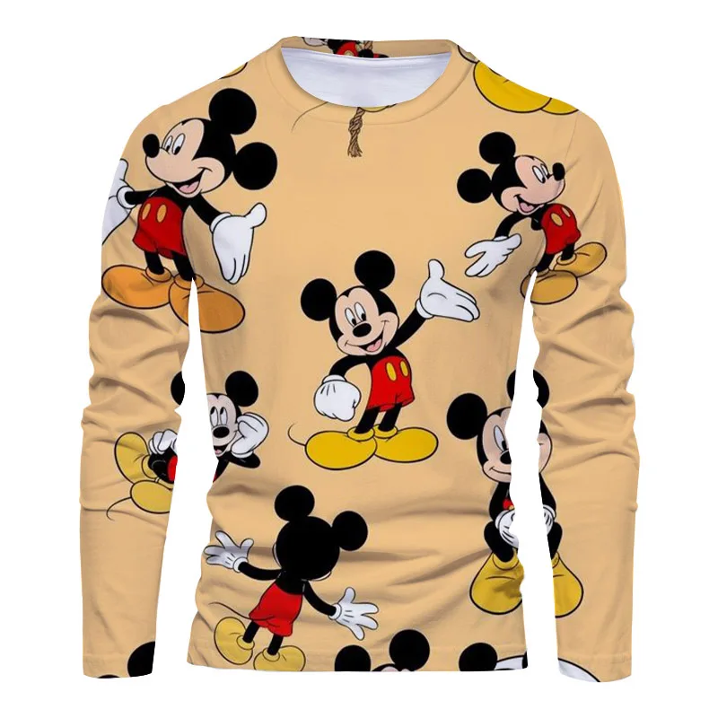 

Fall 2025 Disney Brand Stitch And Mickey Anime 3D Printed Y2K Beach Party Casual Trend Men's Crew Neck Long Sleeve T Shirt