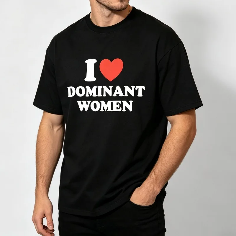 I  DOMINANT WOMEN Print T-Shirt Men’s Bold Heart Letter Graphic Soft Modal Crewneck Tee Casual Top for Street Party Club Wea
