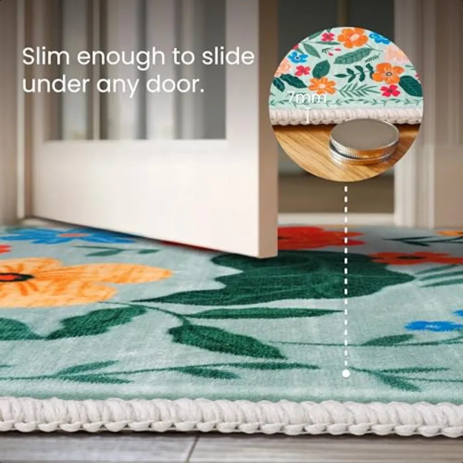 Hallway Runner Rug Washable 2'6''x8' Non Slip Kitchen Rug with Rubber Backing Soft Boho Floral Floor Carpet Runners for Entrywa