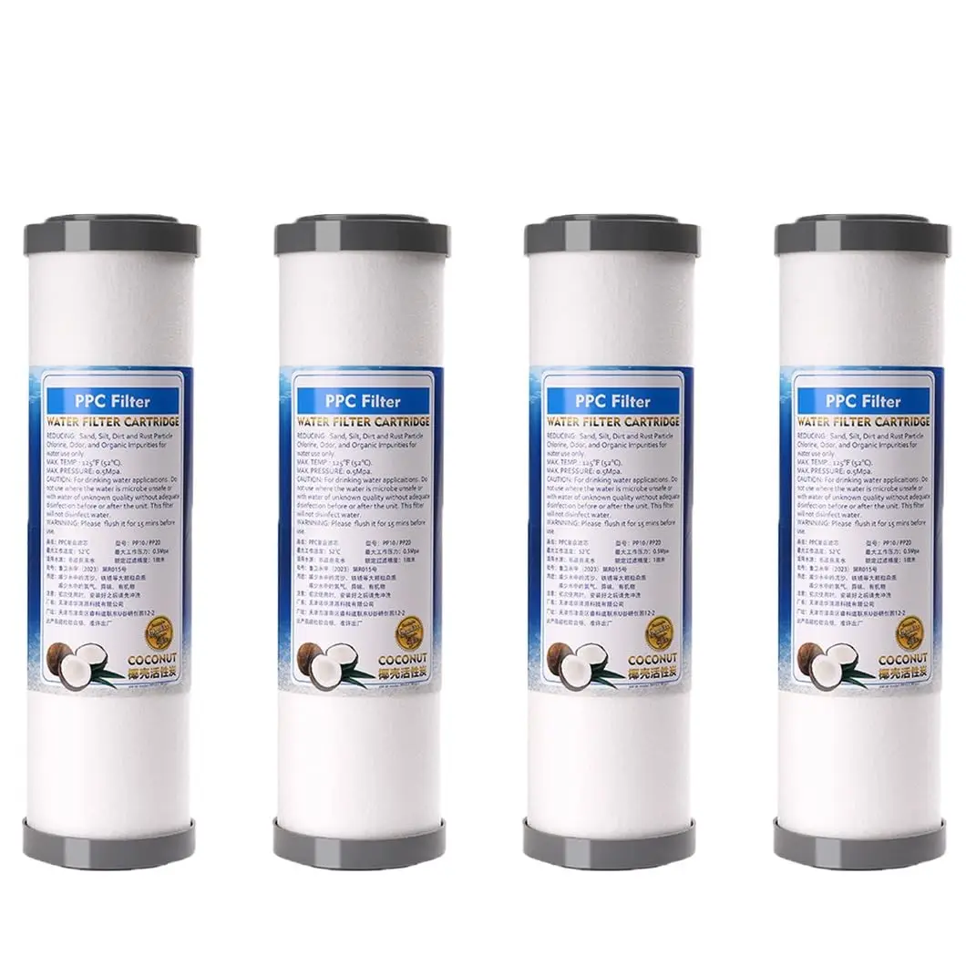 4-Pack 10x2.7 Inch PPC Composite Water Filter Cartridges, 1 Micron Precision Replacement for Household Purifier System