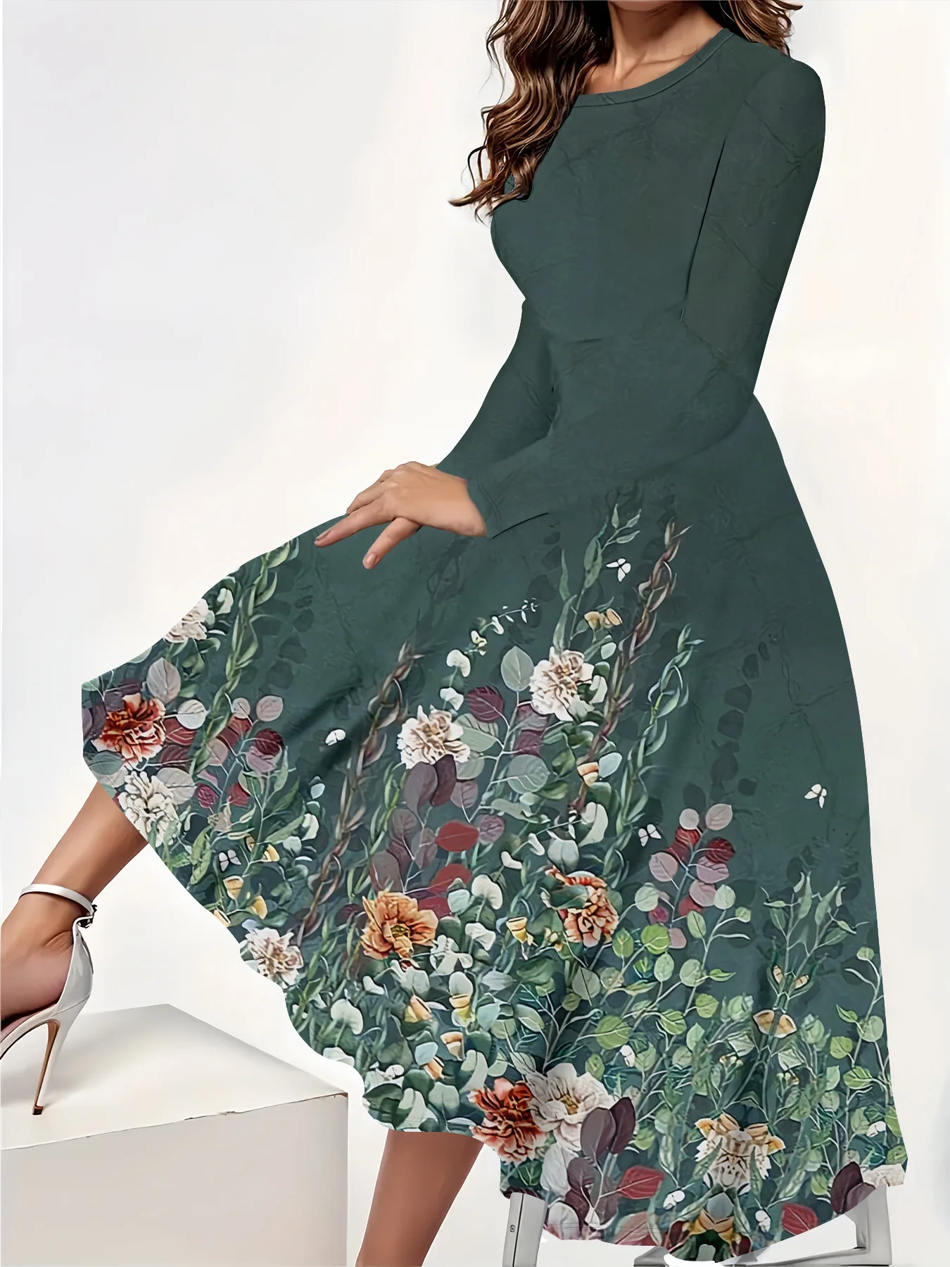 Plus Size VINTAGE Woman Printed Long Sleeve Dress Fashionable Women Party Dress   Plus Size Women Clothing  Vestidos Femininos