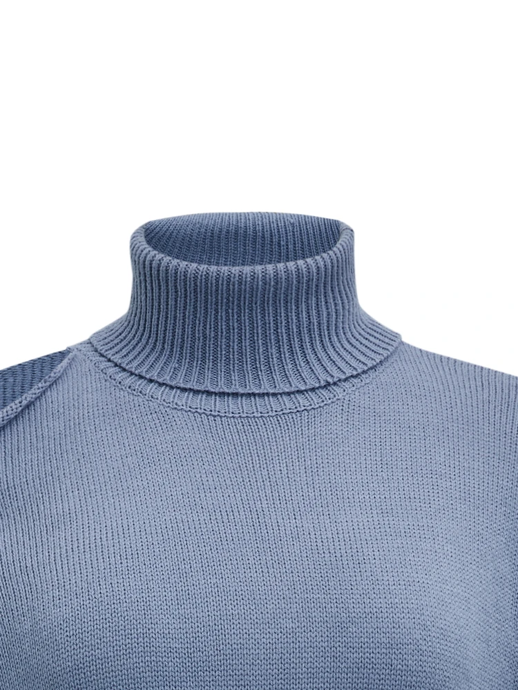 ONELINK – pull en laine à col rabattu pour femme, couleur bleu foncé, épaules ajourées, grande taille, collection automne-hiver 2022