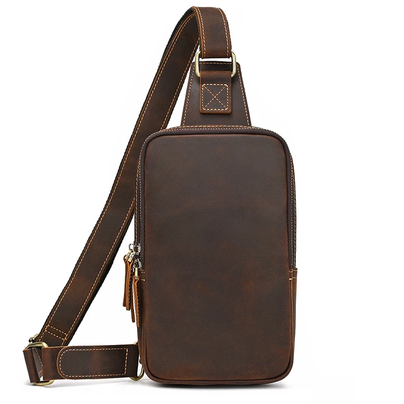 Thick Leather Chest for Men Real Cowhide Crossbody Bag Sling Bag Small Leather Crossbody Bag Men Male Single Shoulder Bagpack
