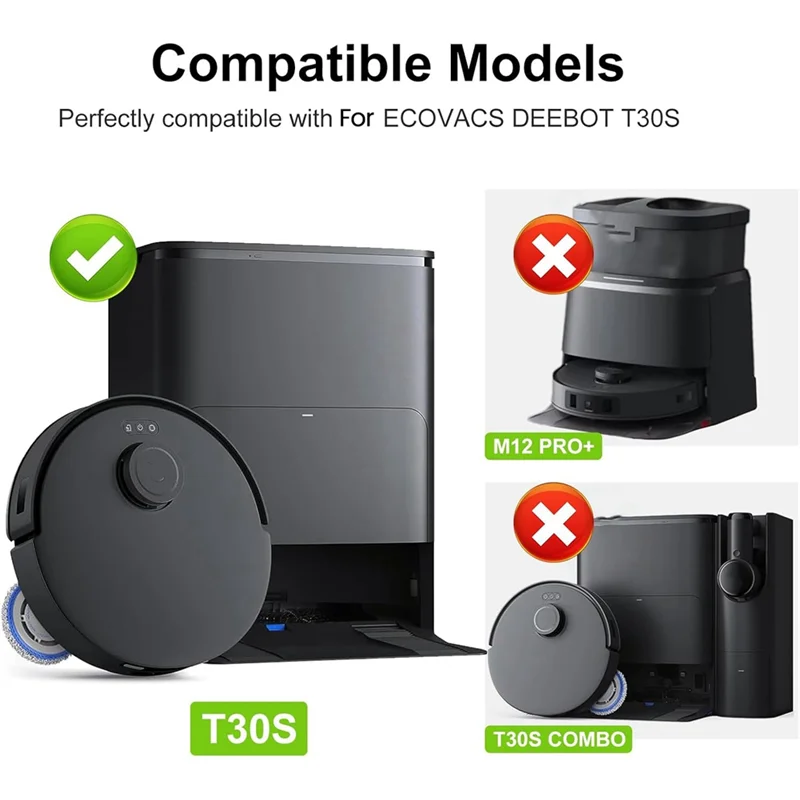 

AT05-For ECOVACS DEEBOT T30S Combo Robot Vacuum, T30s Replacement Parts Main Side Brush Hepa Filters Mop Pads Dust Bags