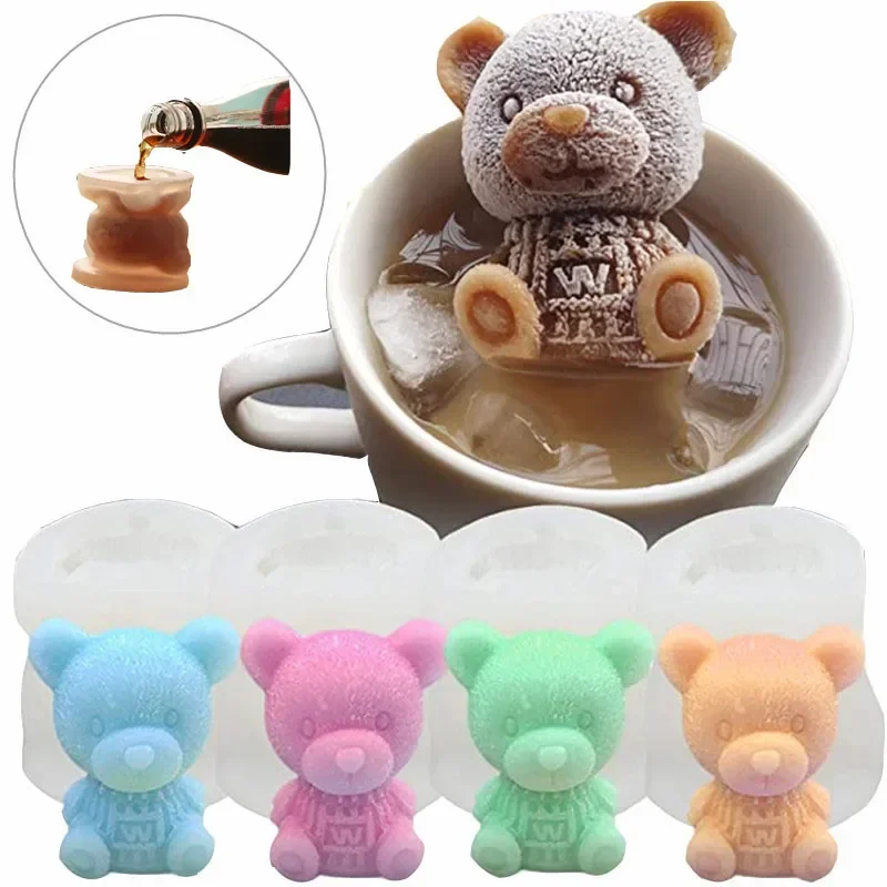 3D Ice Cube Maker Little Teddy Bear Shape Chocolate Cake Mould Tray Ice Cream DIY Tool Whiskey Wine Cocktail Silicone Ice Mold