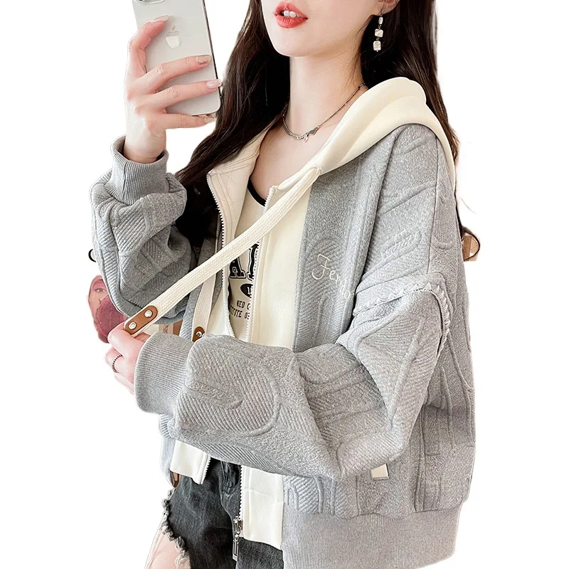 Amerikaanse retro mode honkbaljas bovenkleding lente herfst losse kleur geblokkeerde geborduurde letter sweatshirt met capuchon