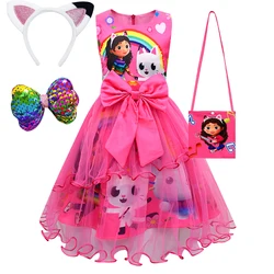 Meisjes Jurk Zomer Nieuwe Korte Mouw Gabby 'S Poppenhuis Prinses Gabby Cat Mesh Tutu Rok Kinderen Verjaardag Feest Cosplay Jurk