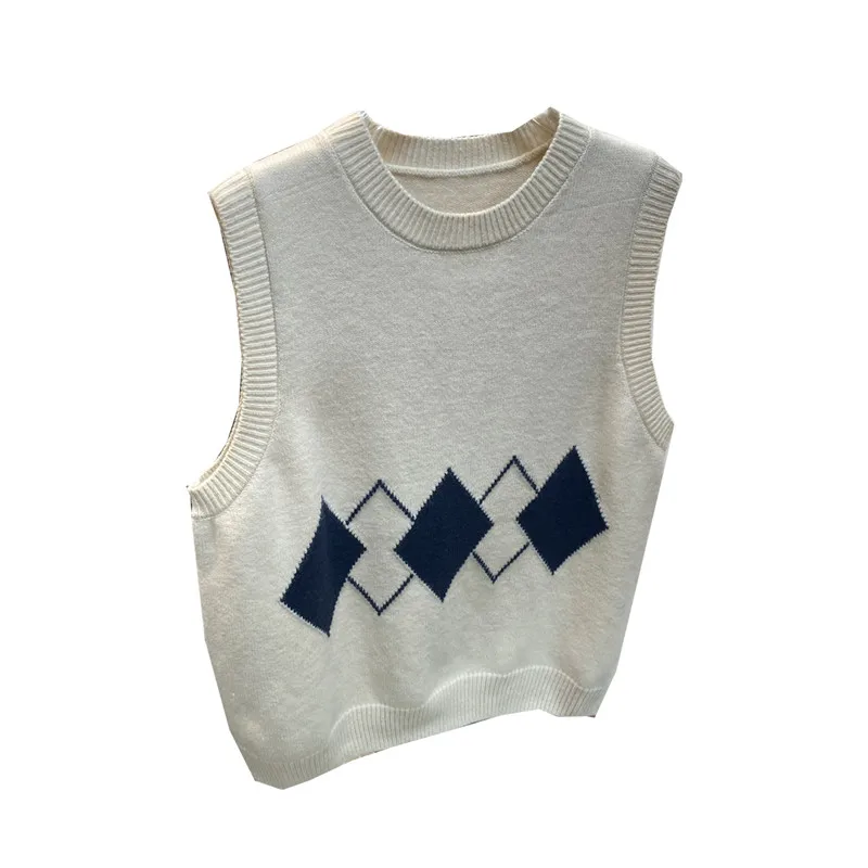 루즈 니트 스웨터 베스트 여성용 슬레 레트로 레이지 일본식 라운드 넥 베스트 가을 겨울 패션 출퇴근용 단색 스트레이트...