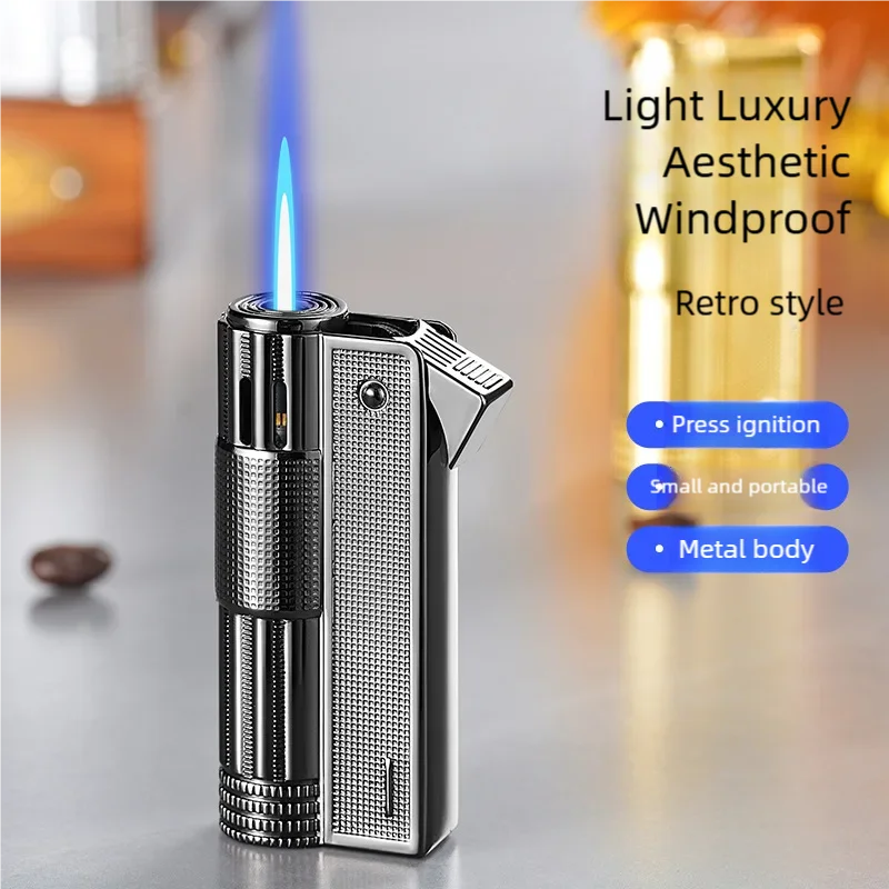 

Компактный и легкий металлический корпус, прямая передняя зажигалка в стиле ретро, роскошная ветрозащитная прямая зажигание вперед