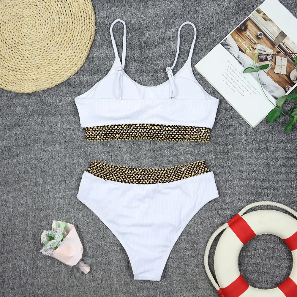 2024 New Bikini Set Sexy Women's Swimsuit Black Pit Stripe High Waist Slimming Swimsuit Beach Two-piece Bathing Suit Female