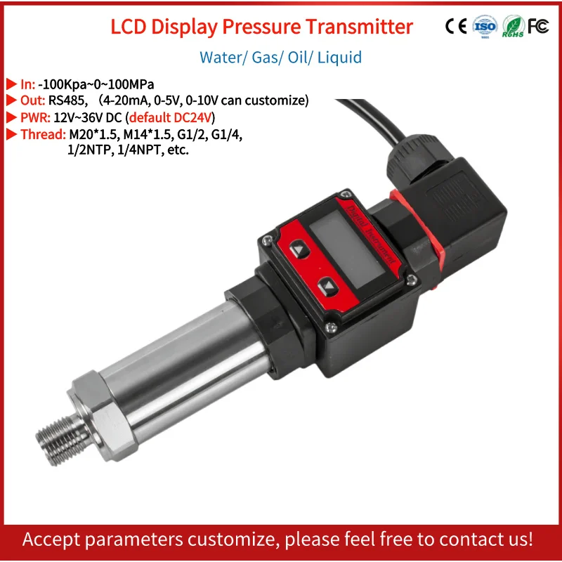 

RS485 Pressure Transducer with LCD Digital Display DC24V Pressure Sensor Absolute Pressure Transmitter