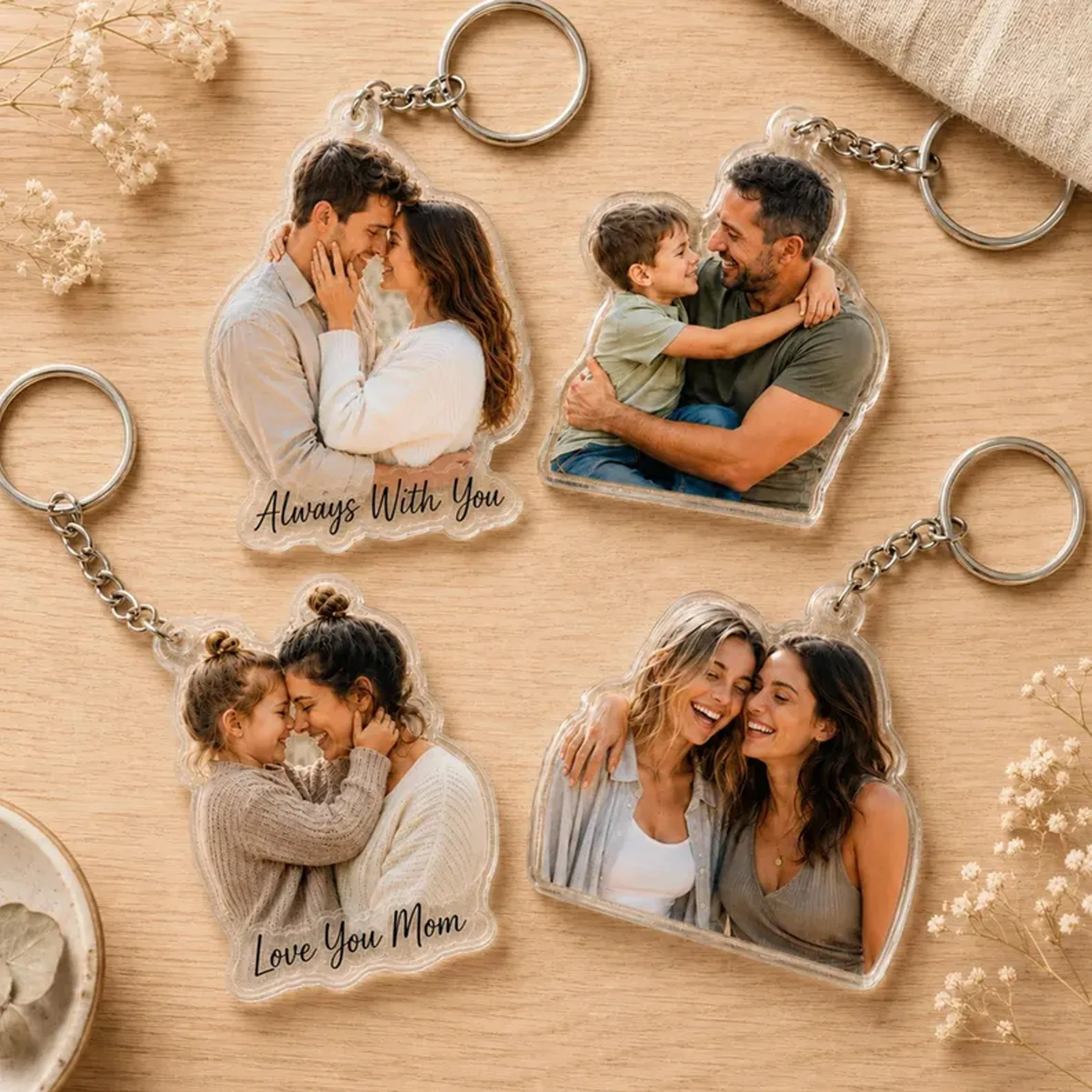 Porte-clés personnalisé en acrylique avec photo, cadeau pour couple, famille, animal de compagnie, souvenir commémoratif