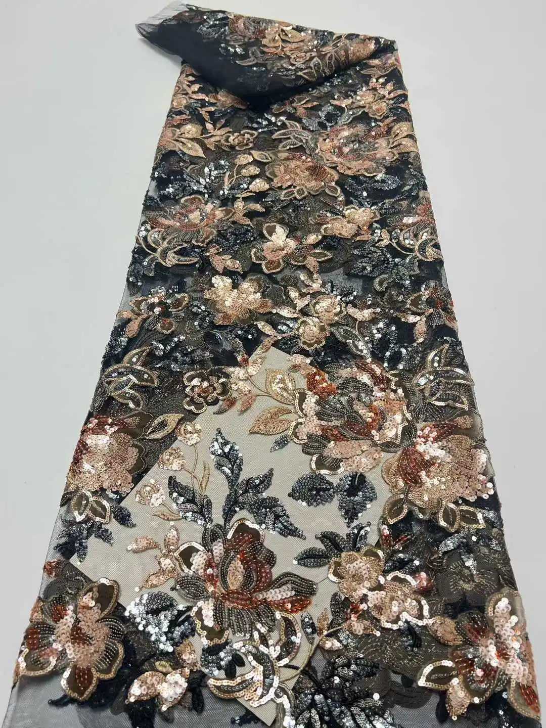 

African Sequins Lace Fabric High Quality Lace Nigerian French Tulle Beaded Lace Fabrics For Sewing Wedding Party Dresses