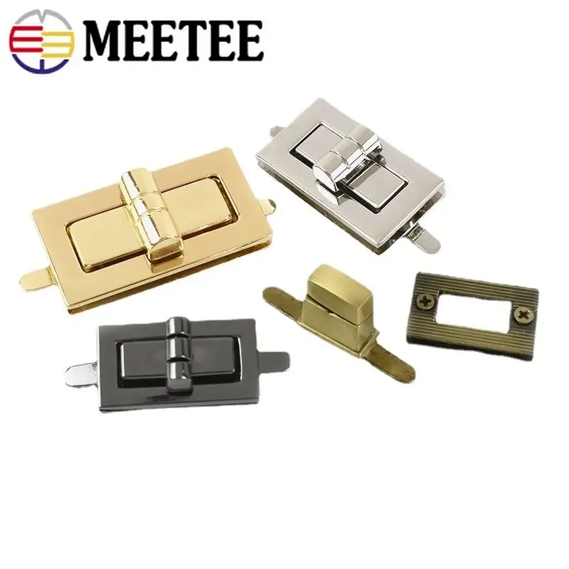 2/5Sets Meetee Metal Square Turn Twist Lock Clasps Handbag Closure Decorative Buckles Purse HandBag DIY Hardware Accessories