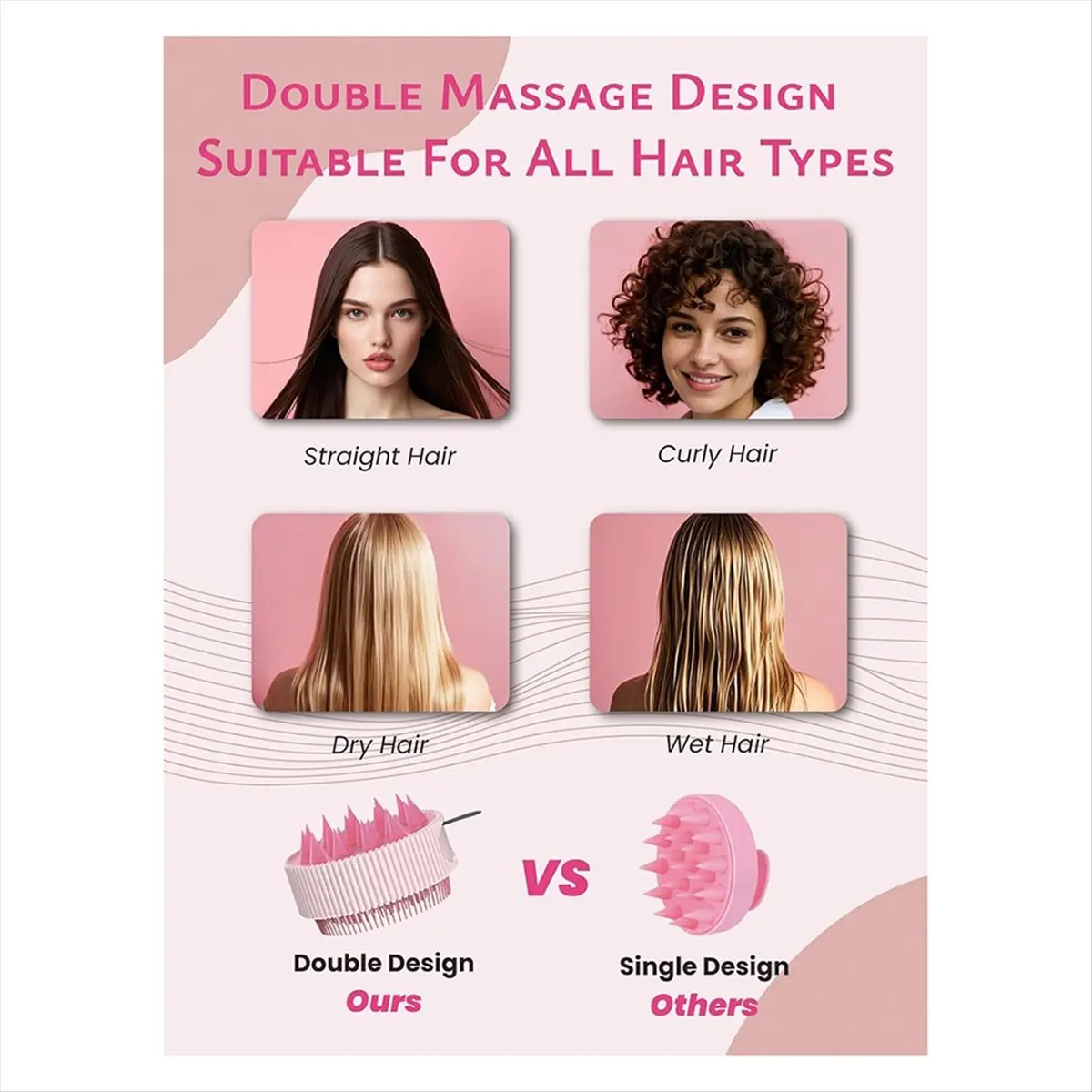 

Массажер для кожи головы, инструмент для роста волос, скруббер для кожи головы с двусторонней мягкой силиконовой щетиной, массаж для ухода за кожей головы