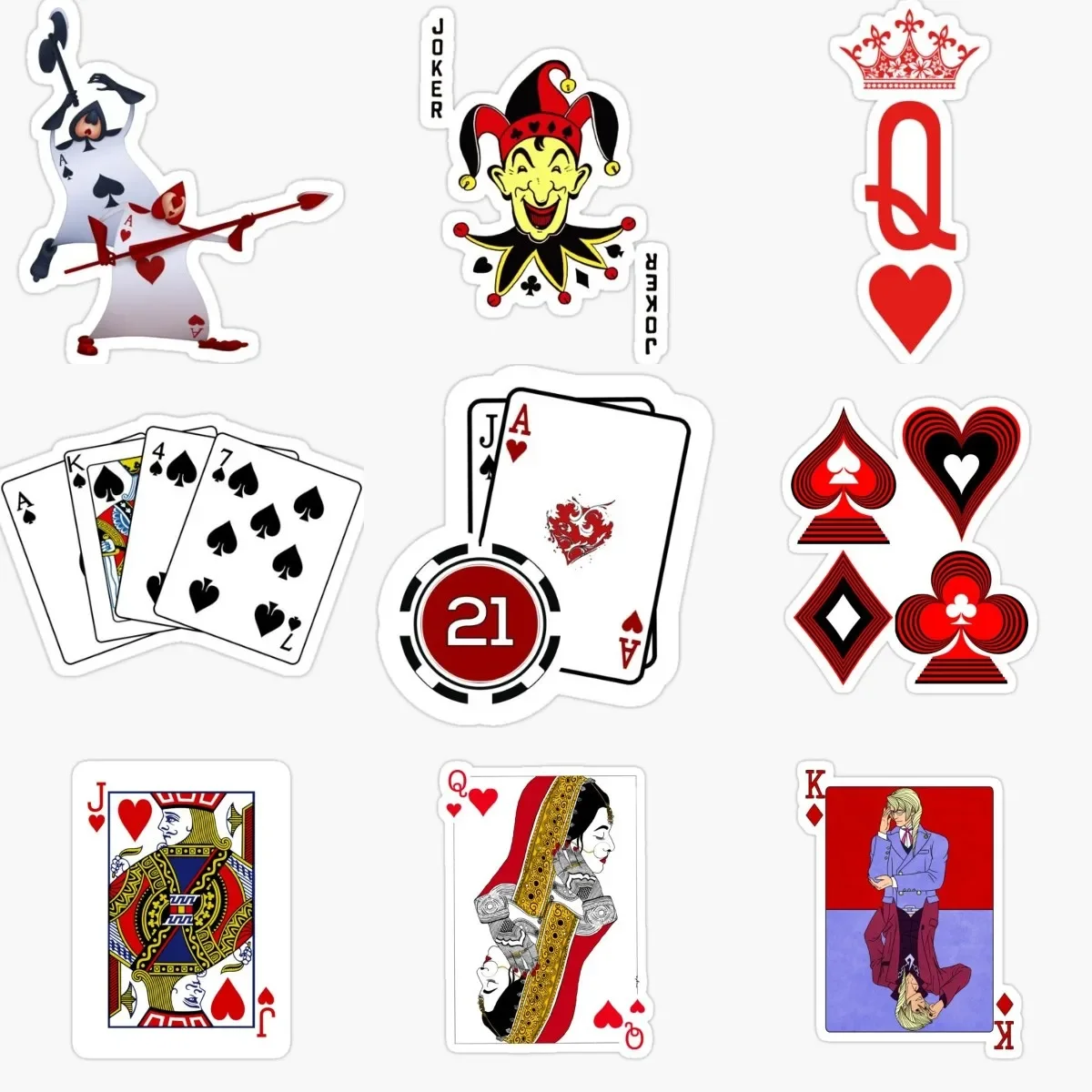 Playing Card Spade Club Heart Diamond JQK Joker Skull PVC Creative Stickers for Decorate Bumper Truck Window Car Wall Table Van