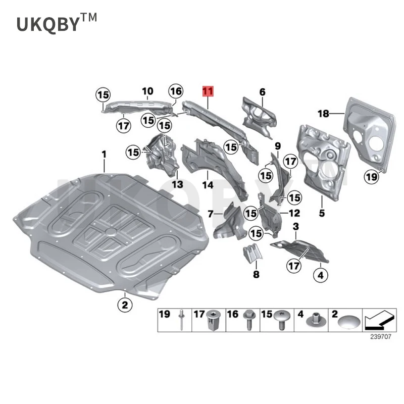 5F1 052 3iN 52N 5F1 052 3iN 535 F10 525 dN5 7 Middle part of front wall upper component Engine compartment mounting parts