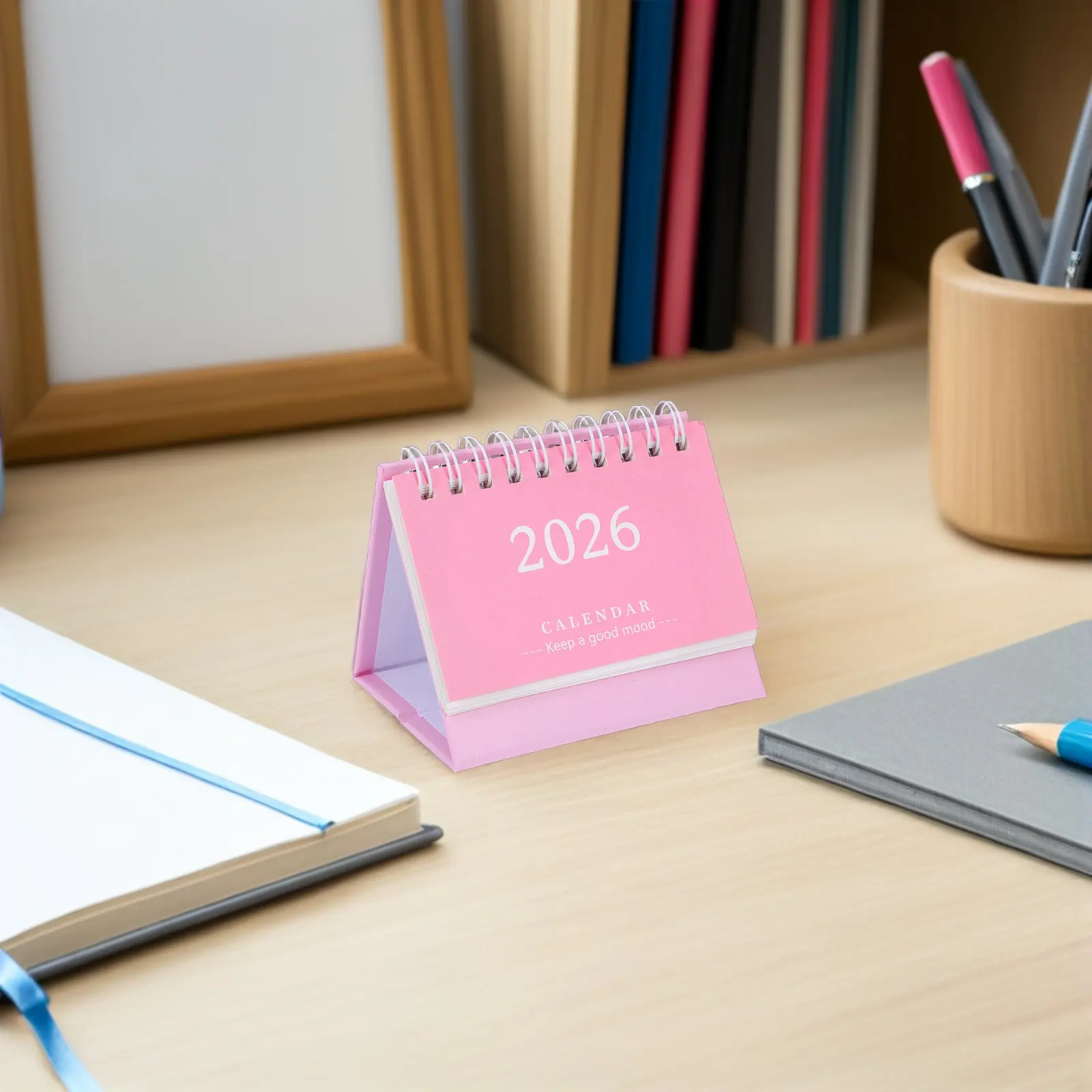 

2026 Small Desktop Calendar Foldable Standing Monthly Planner Minimalist Solid Color Desk Calendar for Work Home Christmas Gift