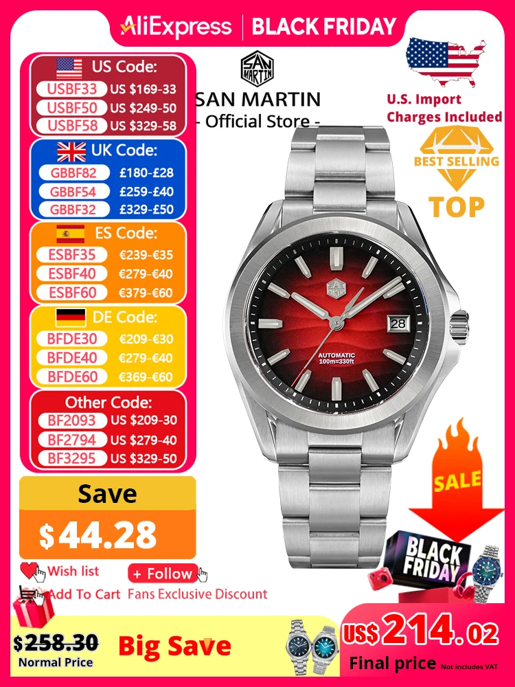 

San Martin Новые часы Gada 39 мм с текстурой пустыни Мужские деловые часы NH35 Автоматические механические сапфировые водонепроницаемые 100 м светящиеся SN0129