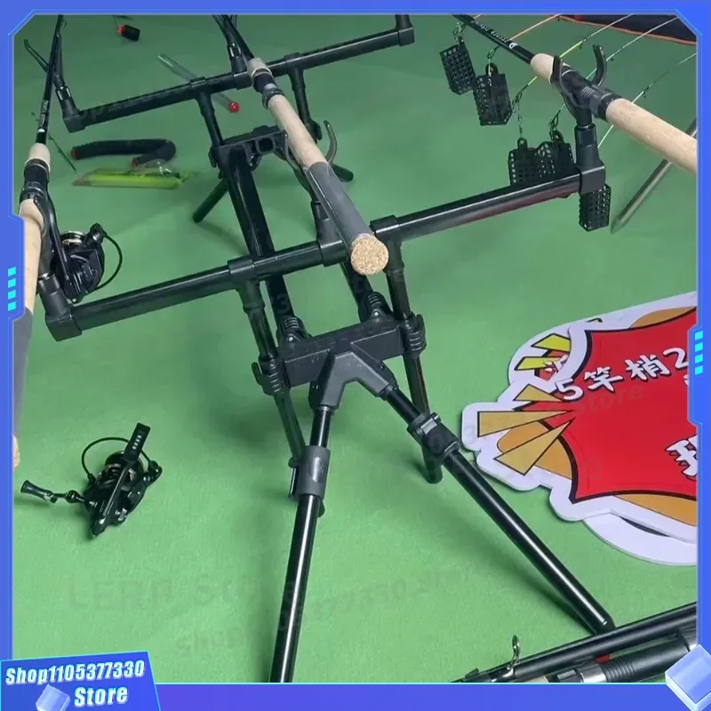 European Style Library Fishing Rod Multi Head Bracket 3 4 5 Heads Aluminum Alloy Folding Telescopic Throwing Pole Four Corner