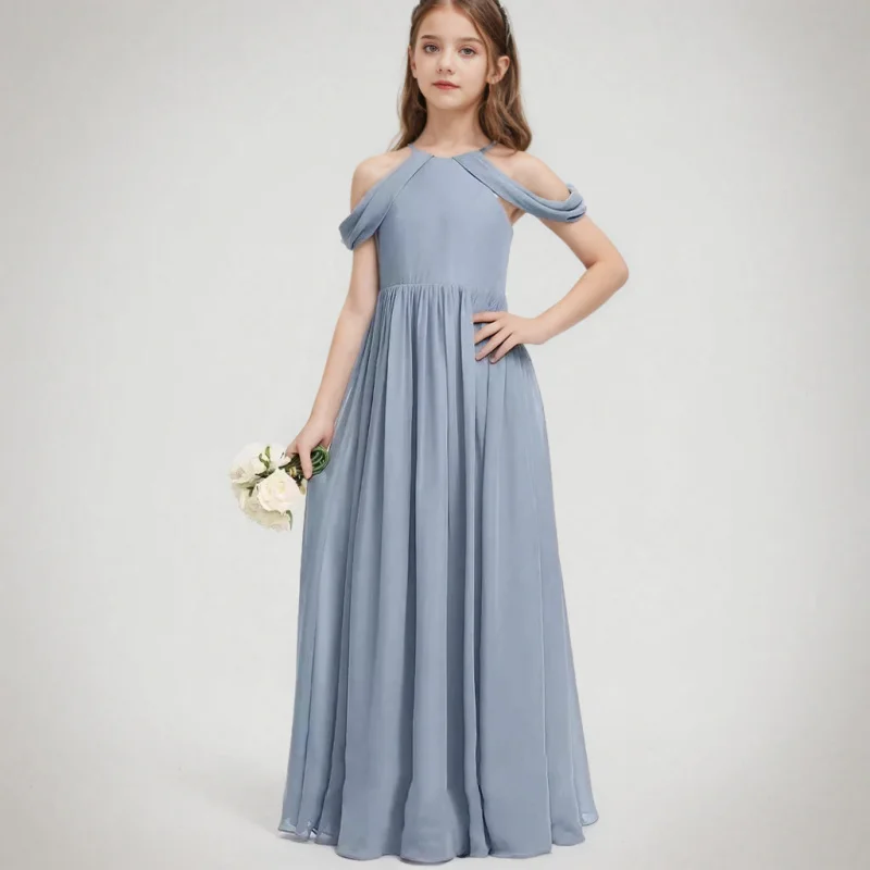 

Girls' Summer Chiffon Halter Sleeveless Dress Piano Performance Fashion Large Violin Competition Long Dress