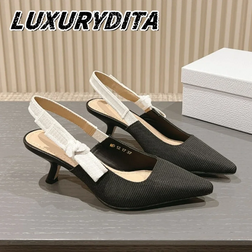 Top Quality Luxury Womens Sandal Casual Lace Flat Fashion Embroidered Muller Shoes Designer Silk Leather Soled High Heel