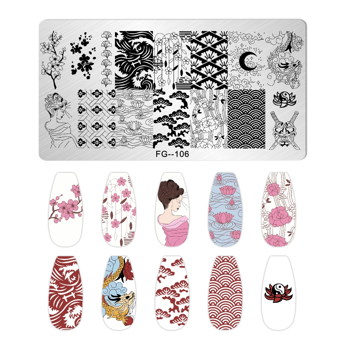 1pc Nail Stamping Plates Japanese style Design Nail Art Stamp Template Halloween Carp Plum blossom Mountain Image Stencil Plate