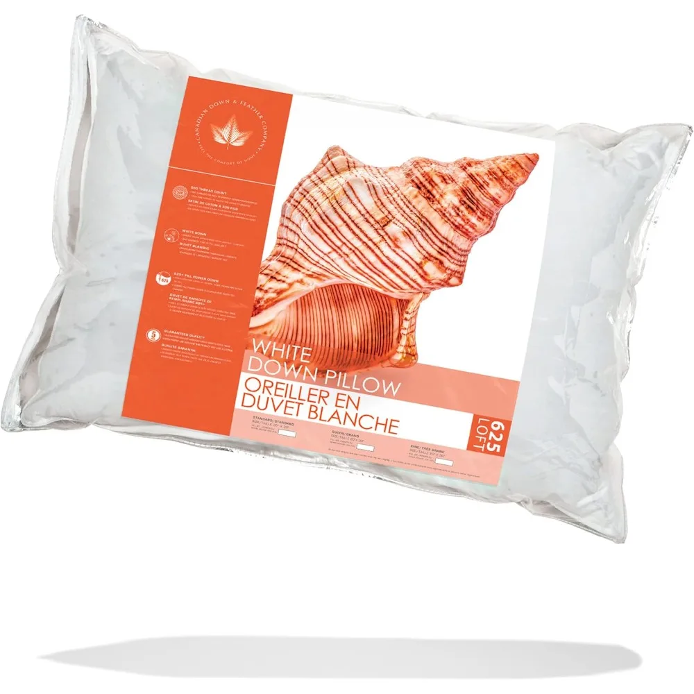 شركة Canadian Down & Feather - وسادة بيضاء فاخرة بقوة 625 مقاس كوين - عدد 500 خيط 100% قطن - M #2