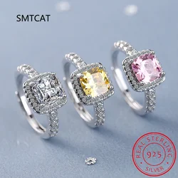 925 Sterling Silver Wedding Ring For Women Luxury 10*10MM Yellow Pink White Zircon Gemstone Rings Fine Jewelry Wholesale