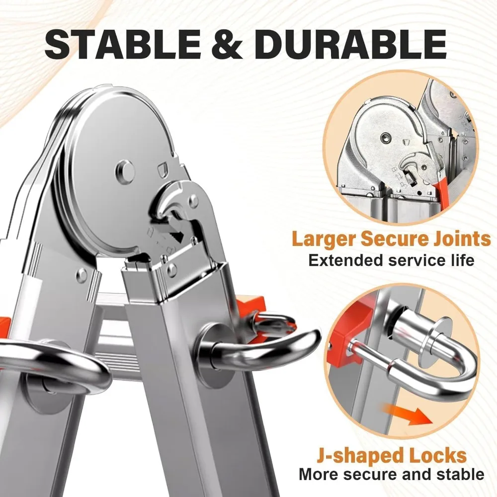 Drabina teleskopowa wielopozycyjna o długości 5,8 m z wyjmowaną tacką na narzędzia i stabilizatorem, udźwig 150 kg