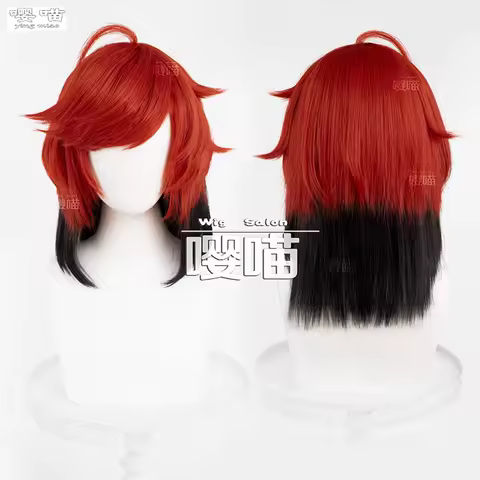 Anime Hotel Alastor Cosplay Wig 45CM Black Red Mixed Heat Resistant Synthetic Hair Anime Role Play Alastor Wigs Halloween Party