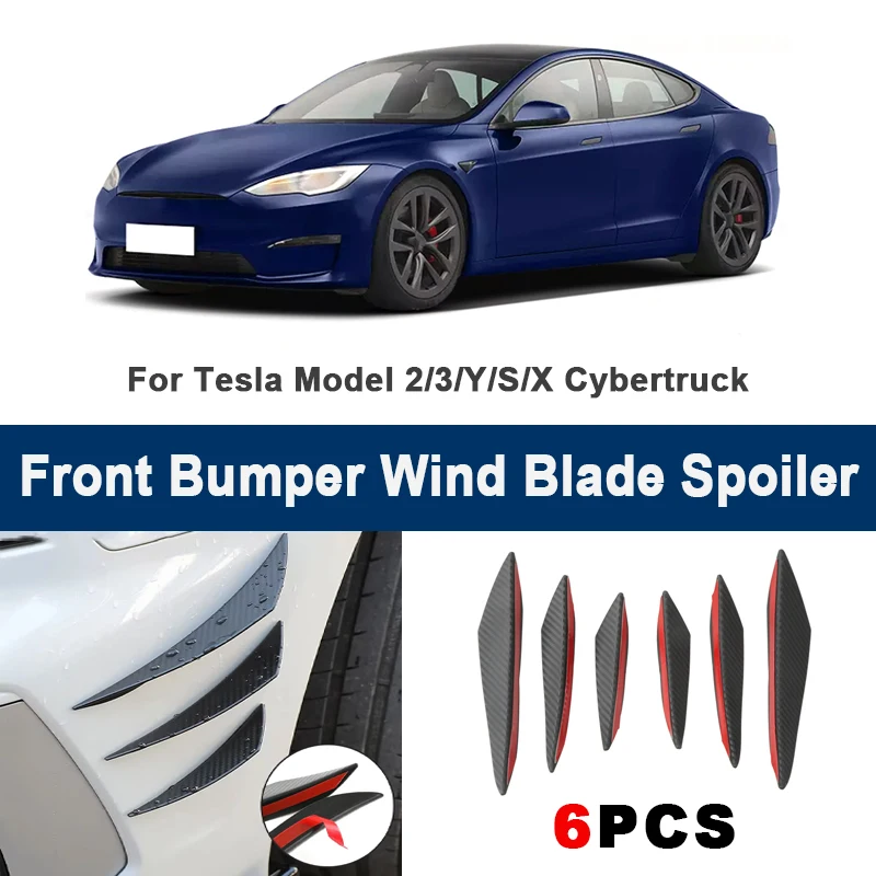 

6pcs Front Bumper Lip Side Splitter Fins Wind blade Spoiler - For Tesla Model 2/3/Y/S/X Cybertruck Car Modified Accessories