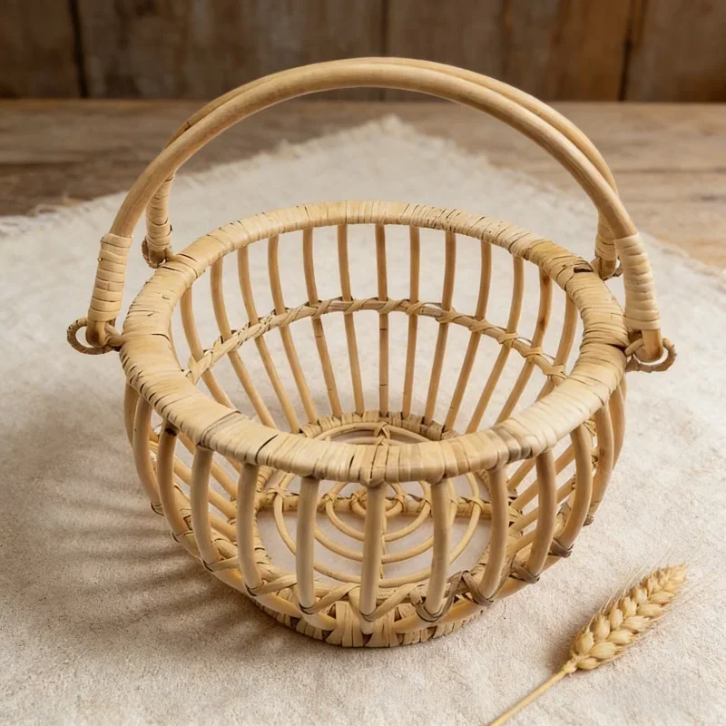 Retro Rattan Basket Chair Newborn Photography Props Infant Posing Bed Background Baby Girl Boy Photo Studio Shoot Accessory