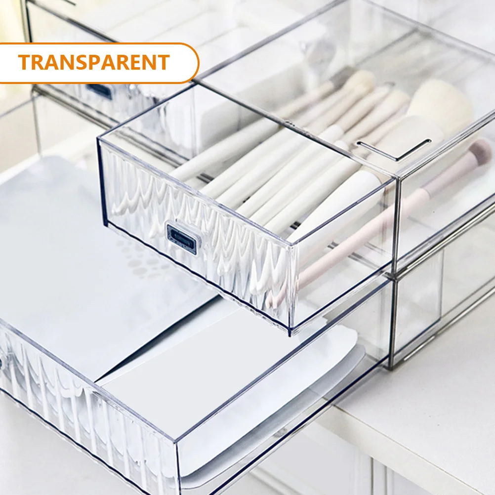 3Pcs Transparent Desk Organizer Drawer Type Storage Box for Stationery Cosmetics Plastic Storage Organizer Desktop Drawers