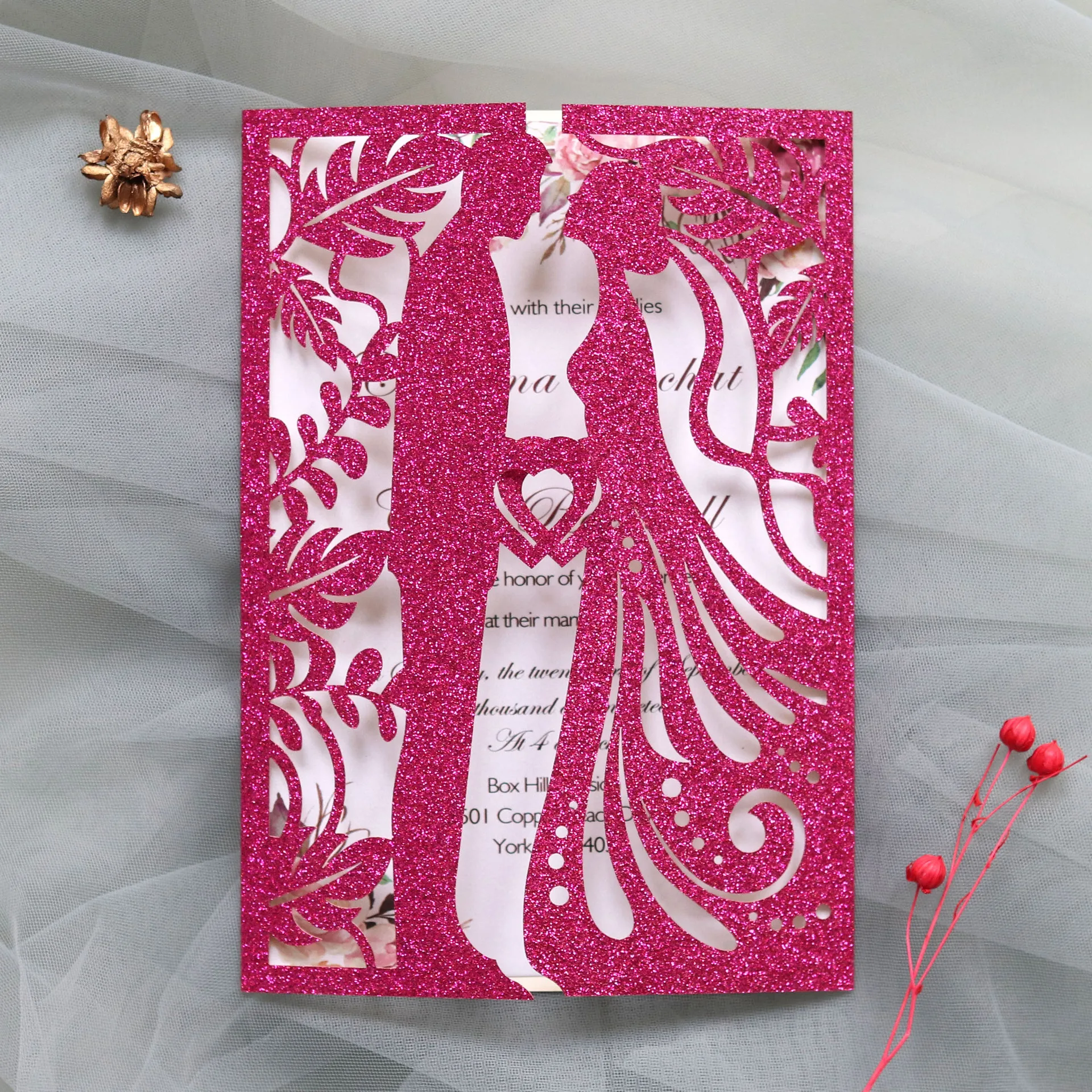 

50 шт., блестящие лазерные приглашения для мальчиков и девочек, карманы для свадьбы, помолвки