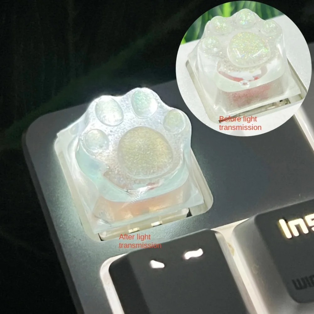 

Transparent Cat's Paw Shaped Keycaps OEM R4 Height Cute Cat's Paw Keyboard Cap Handmade Cross Axis Mechanical Keyboard Keycap