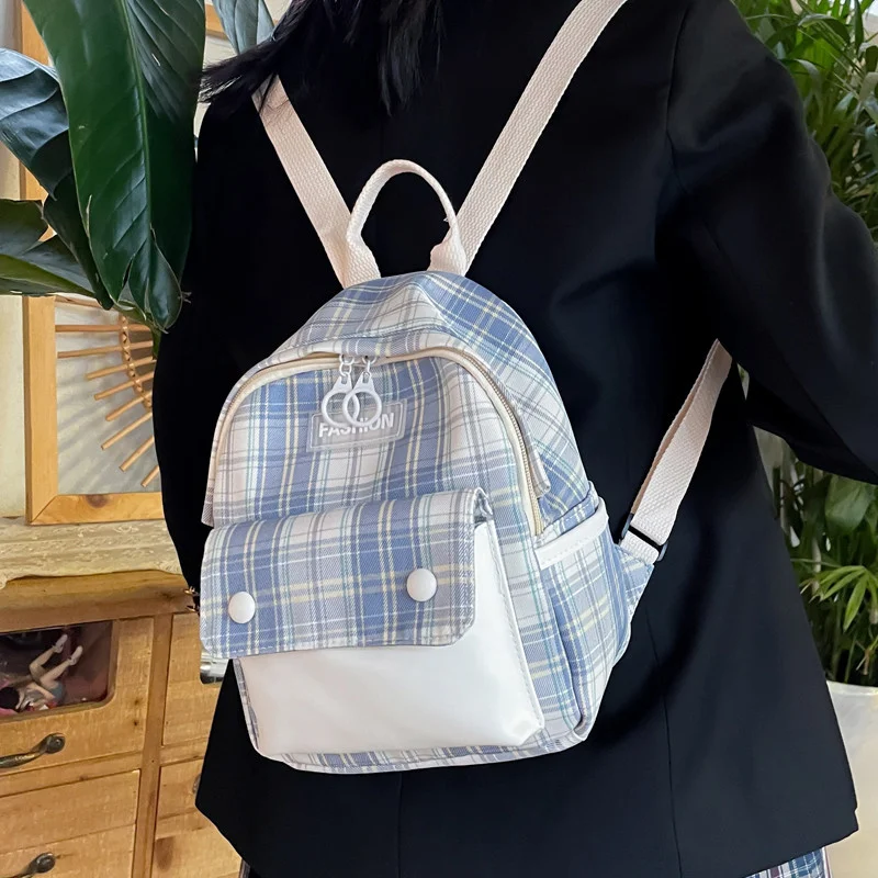 

Korean style Plaid women Backpack small Casual Nylon School Bags For Teenagers Girls backpacks female Daypack bagpack totes