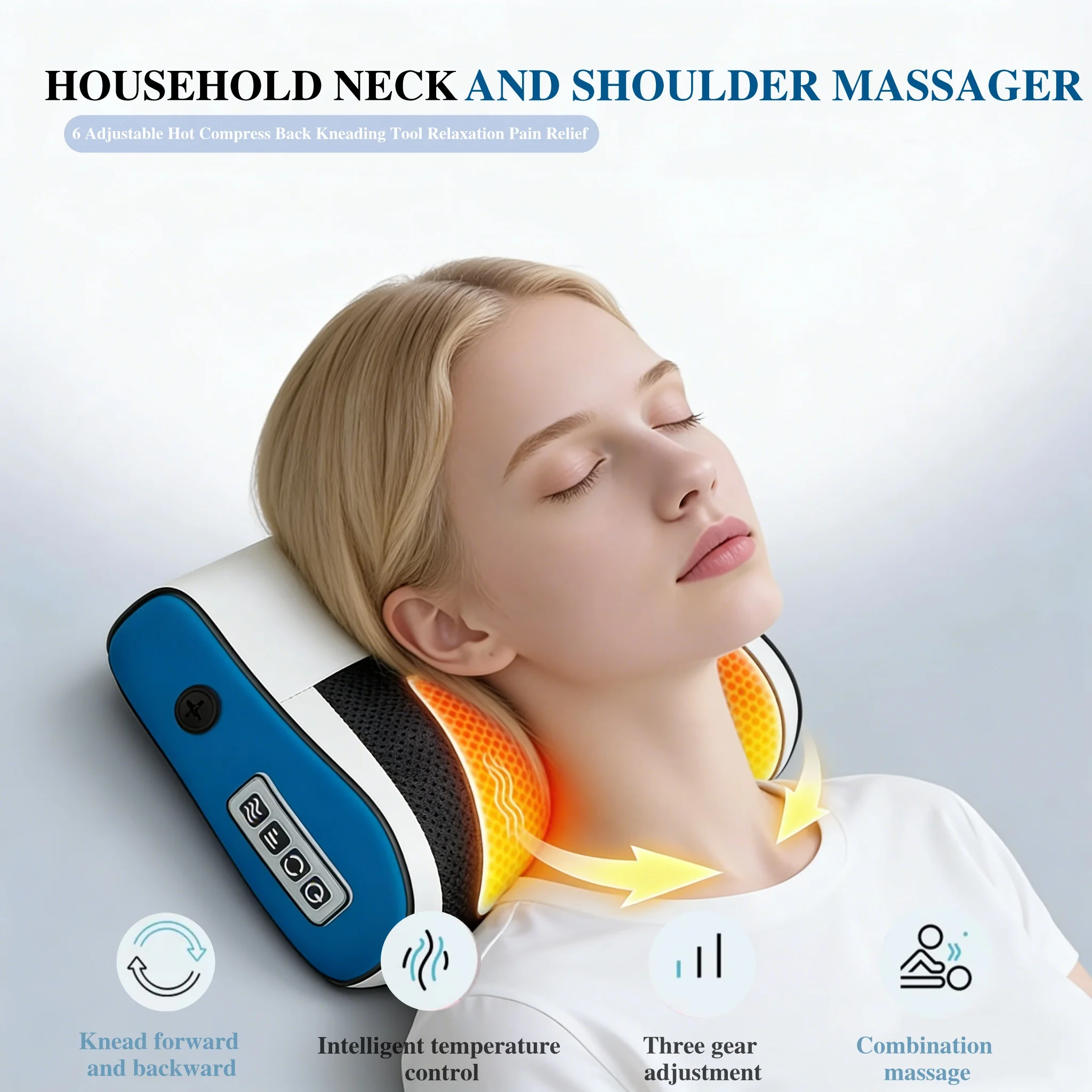 Haushaltsknet-Nackenmassagegerät mit mehreren einstellbaren Heißkompresse am Rücken, multifunktionales Massagekissen, drücken Sie den ganzen Körper