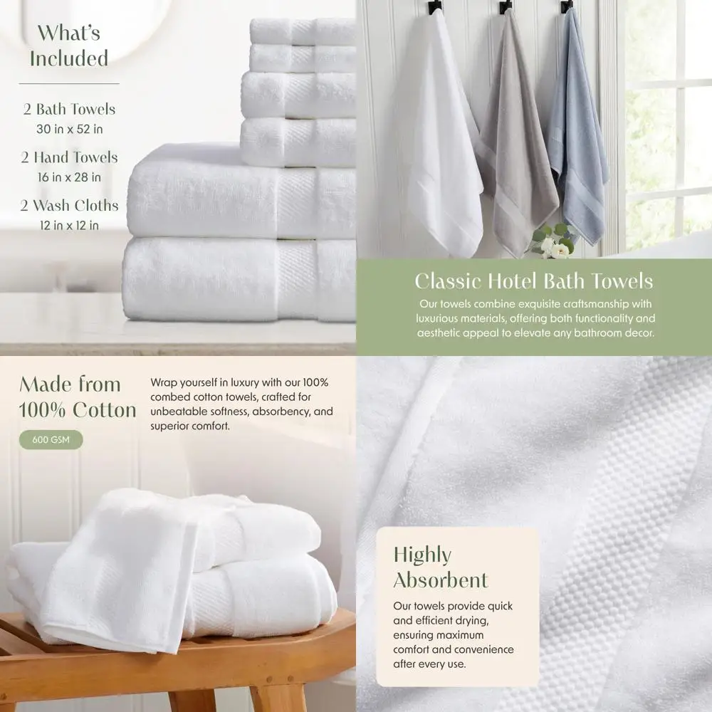 

Набор из 6 белоснежных банных полотенец | Премиальный хлопок | Мягкий, впитывающий, быстросохнущий | Сертифицировано Oeko-Tex | Элегантная коллекция для ванной комнаты