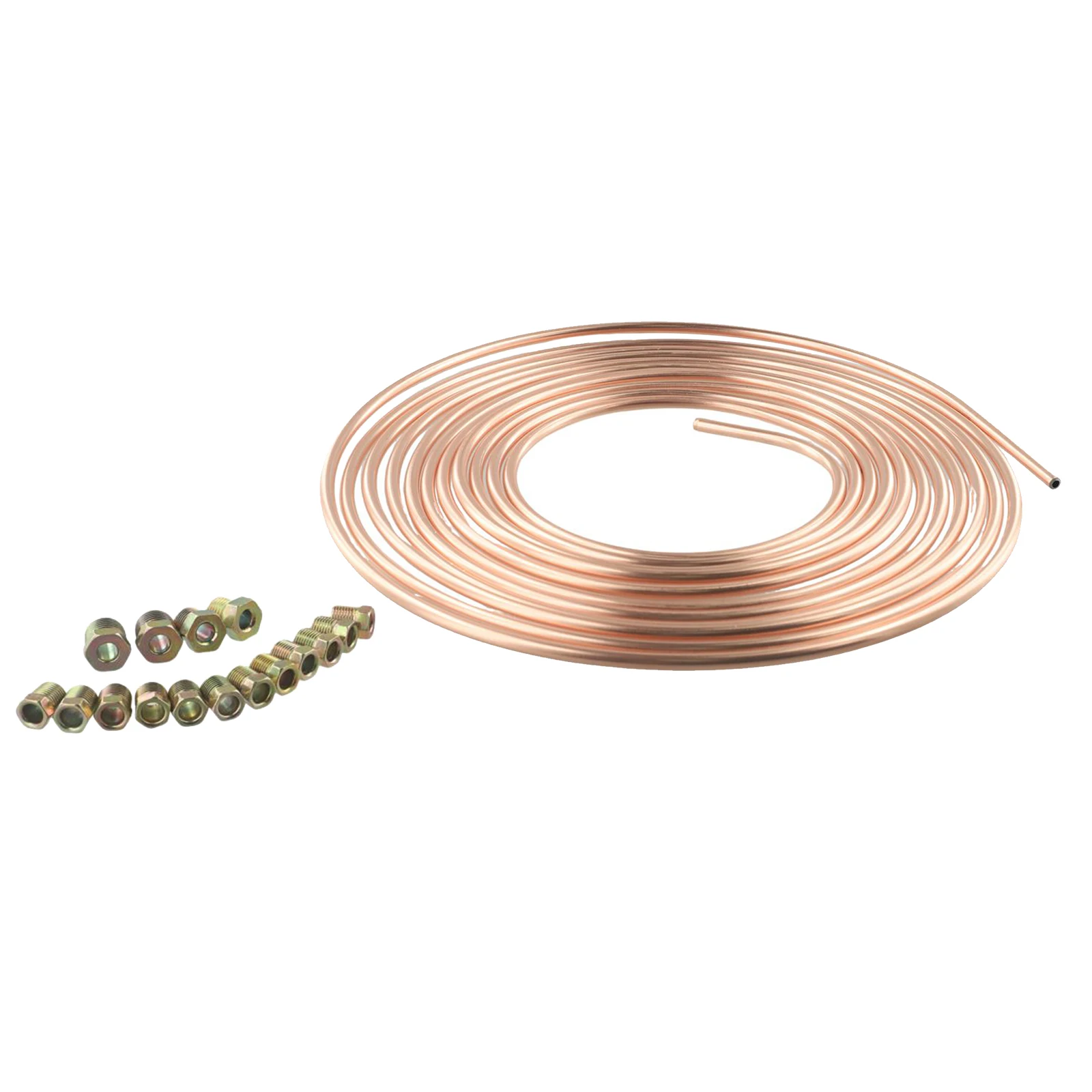 1 Set Car Roll Tube Coil Of 1/4 OD Copper Nickel Brake Pipe Hose Line Piping Tube Tubing Anti-rust With Tube Nuts 25ft 7.62m