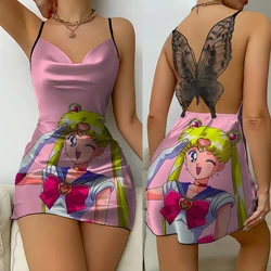 Sailor Moon simpatico cartone animato anime modello stampato farfalla pizzo sexy backless piccolo abito casa per il tempo libero comoda camicia da notte