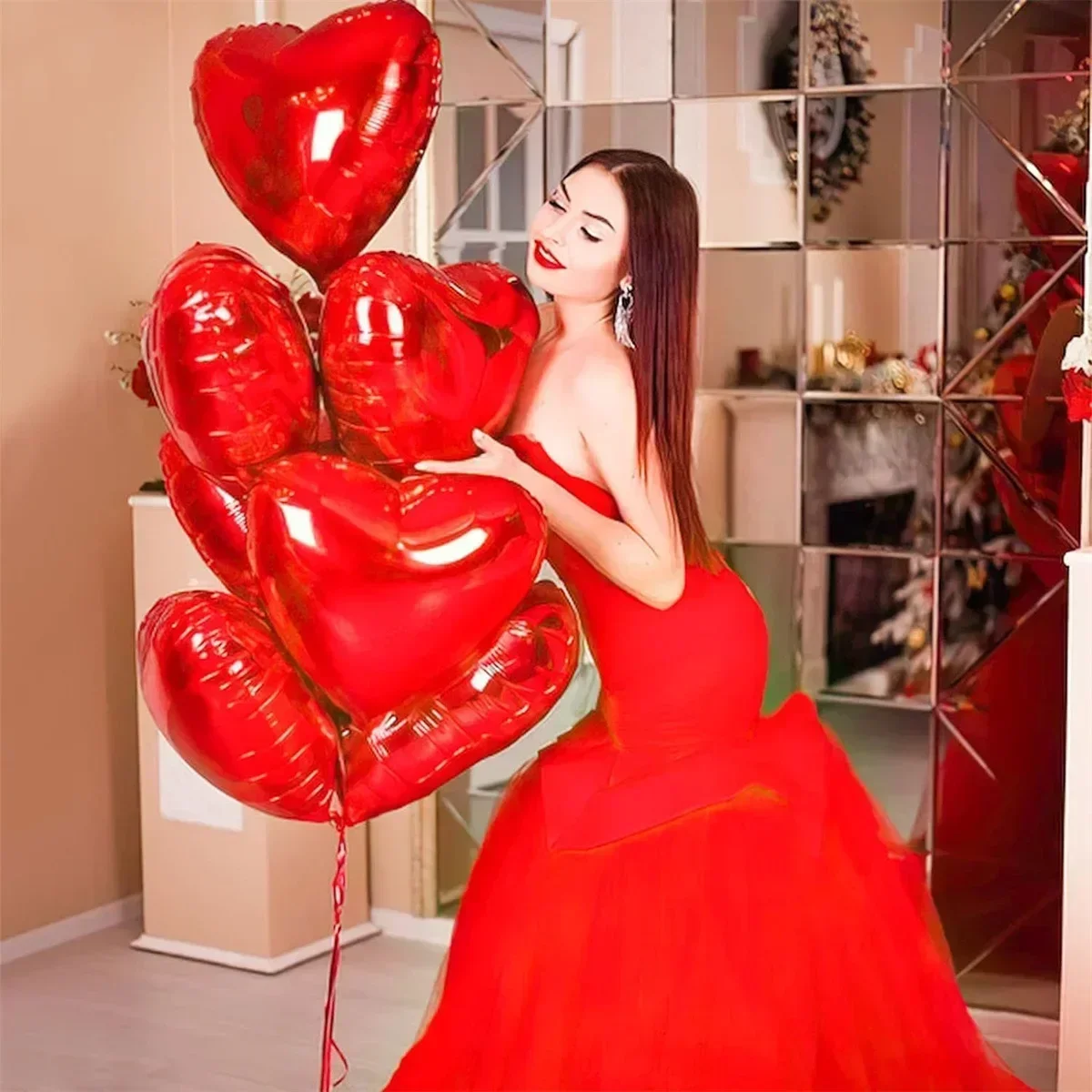 Globos de helio para el Día de San Valentín, película de aluminio, espejo de Metal de Color rojo, corazón de amor, decoración de fiesta de boda, 18 pulgadas