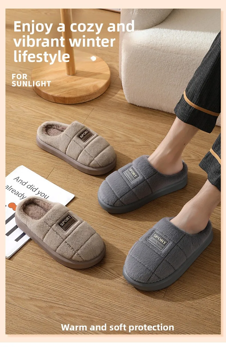 Breite Winterhausschuhe für Herren – dicke Sohle mit Cloud-Komfort, rutschfeste Plüsch-Hausschuhe für den Innenbereich, gemütliche, mit Fleece gefütterte Stiefeletten – Detail 1