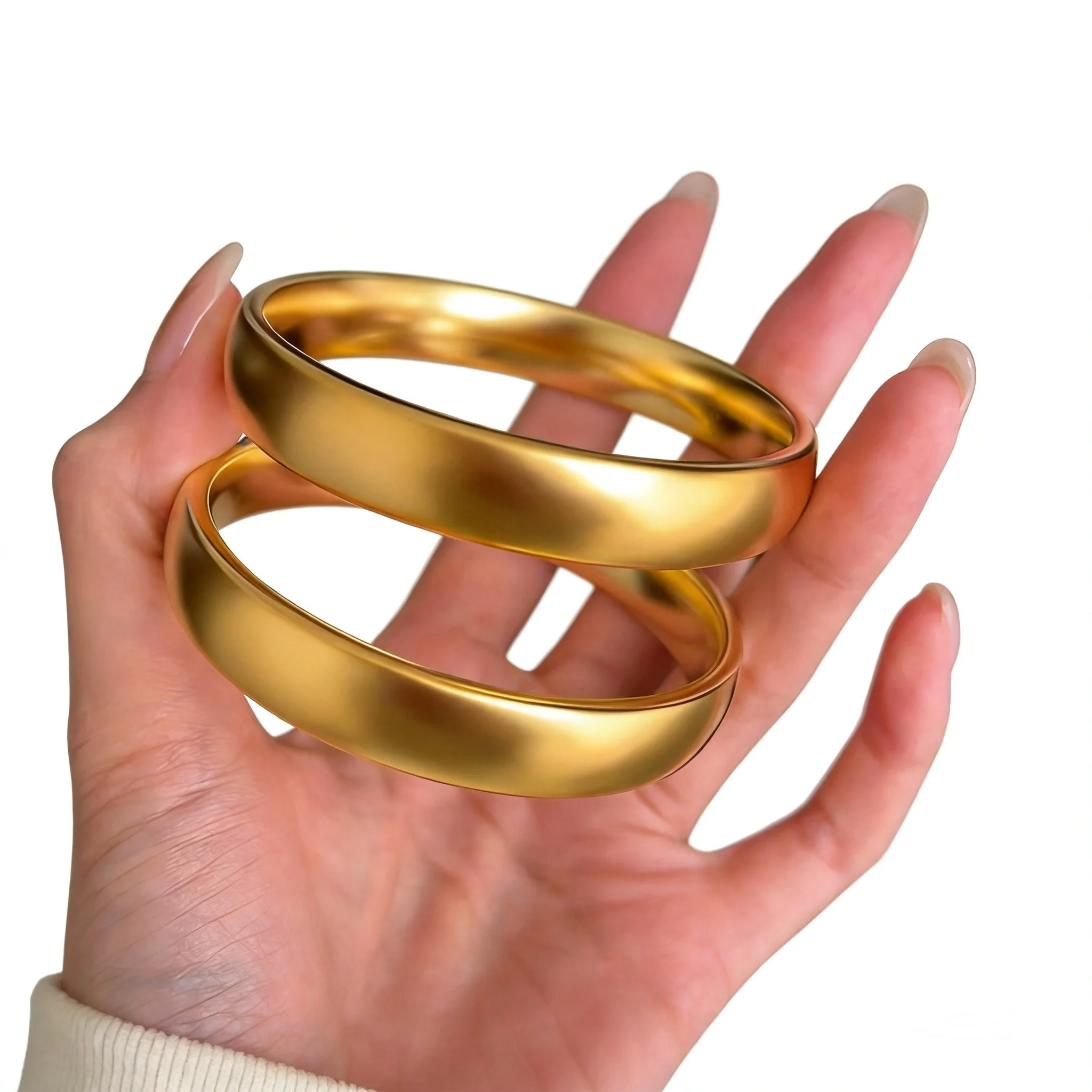 24k Real Gold Plated Chinese Traditional Lucky Blessing Vintage Plain 10mm Dome Bangle Long Lasting Color Retention Womens Feng