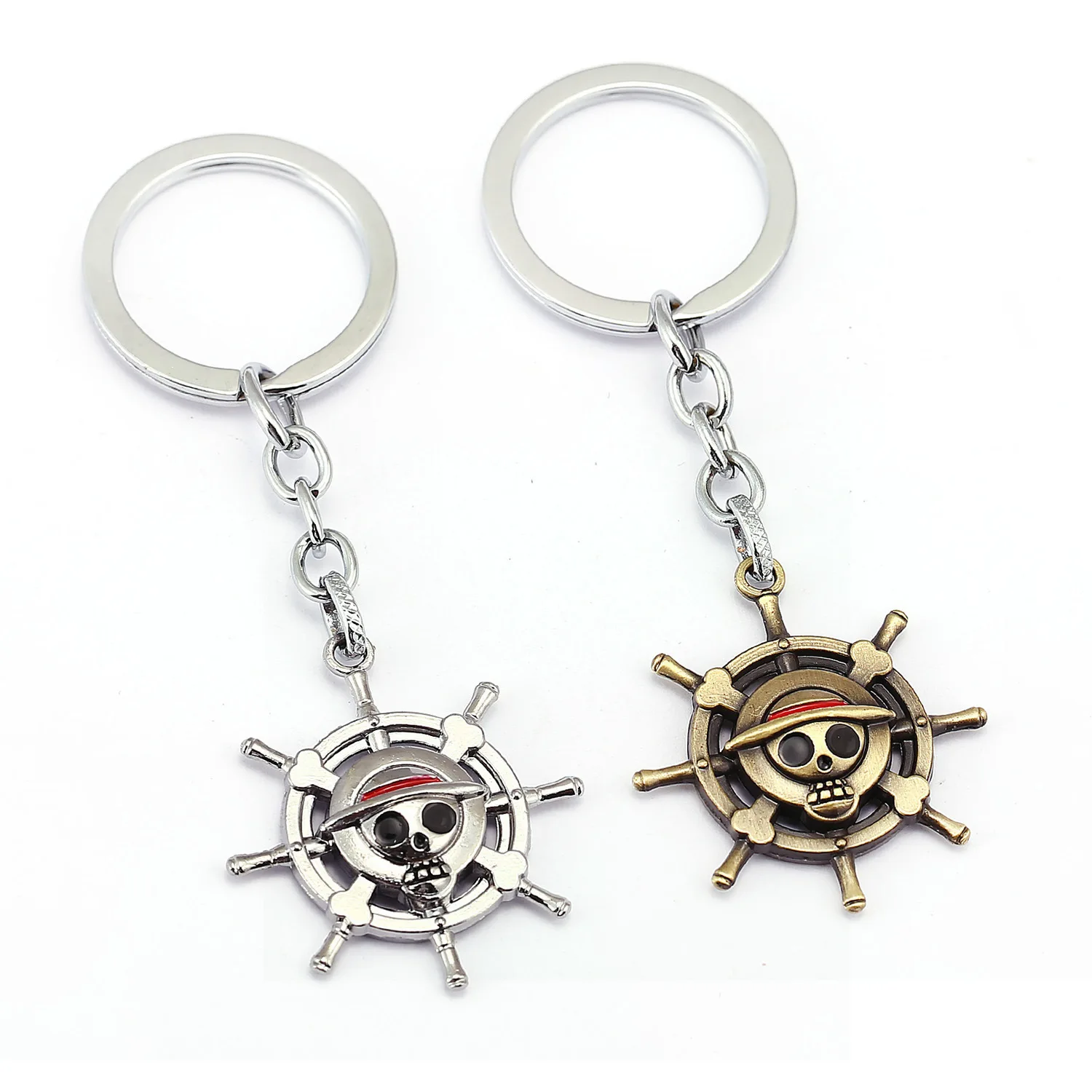 Anime One Piece Keychain Monkey D Luffy Straw Hat Skull Rudder Figure Model Toys Metal Key Chains Pendants Cosplay Accessories