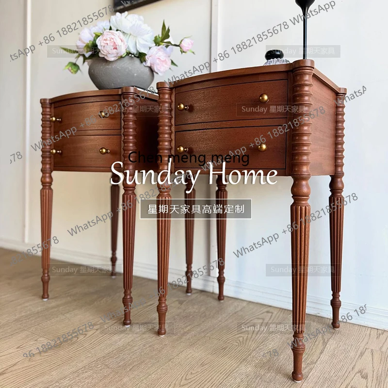 Medieval tall Roman column cabinet American retro bedside table Master bedroom bedside table Customized furniture