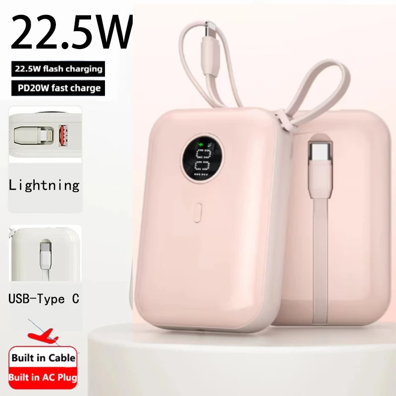 

Mini Self-contained Cable Power Bank 20000mAh 22.5W Super Fast Charging Mobile Power Is Suitable for IPhone Xiaomi